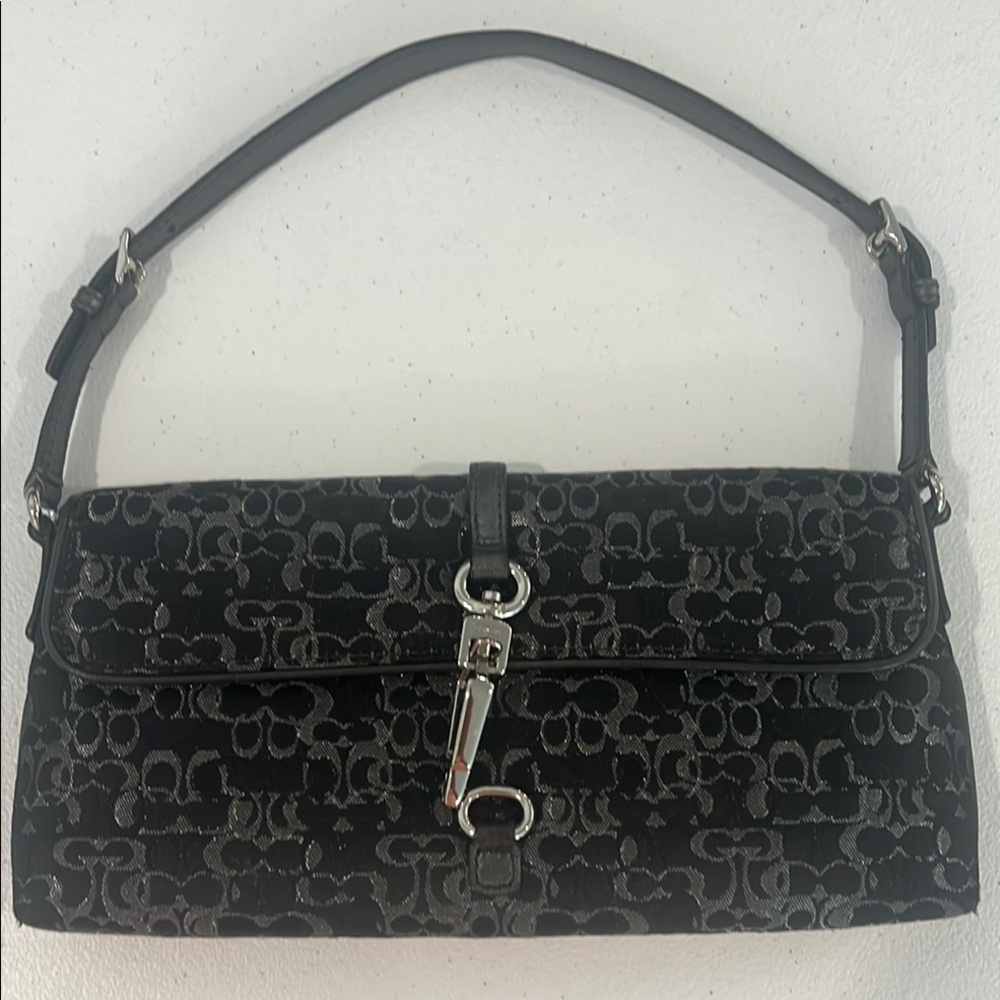 Coach Black Monogram Shoulder Bag with Adjustable Strap
